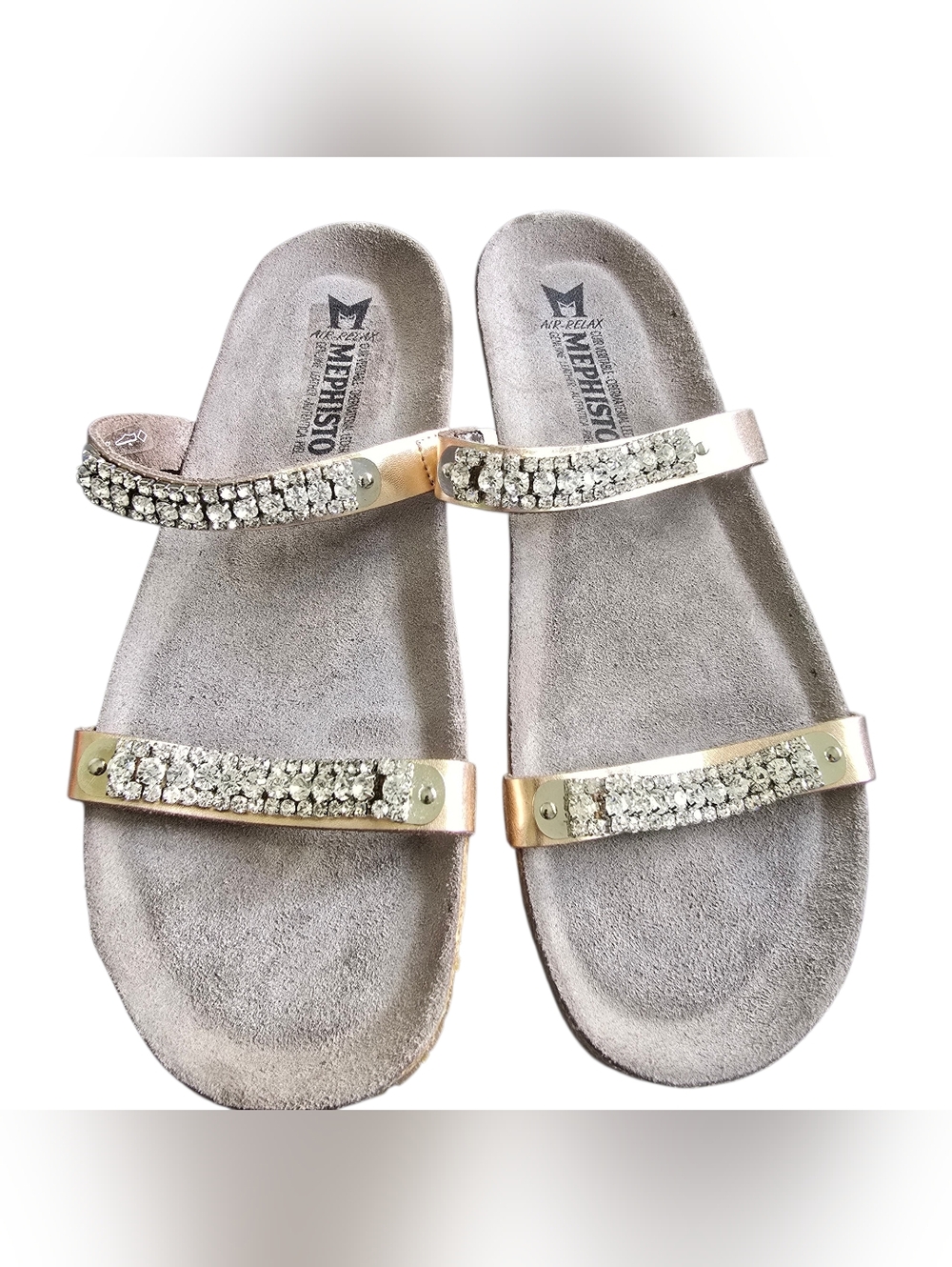 Mephisto Ivana White Crystal Rhinestone Double Strap Slide Sandals EU 40 (US 10)